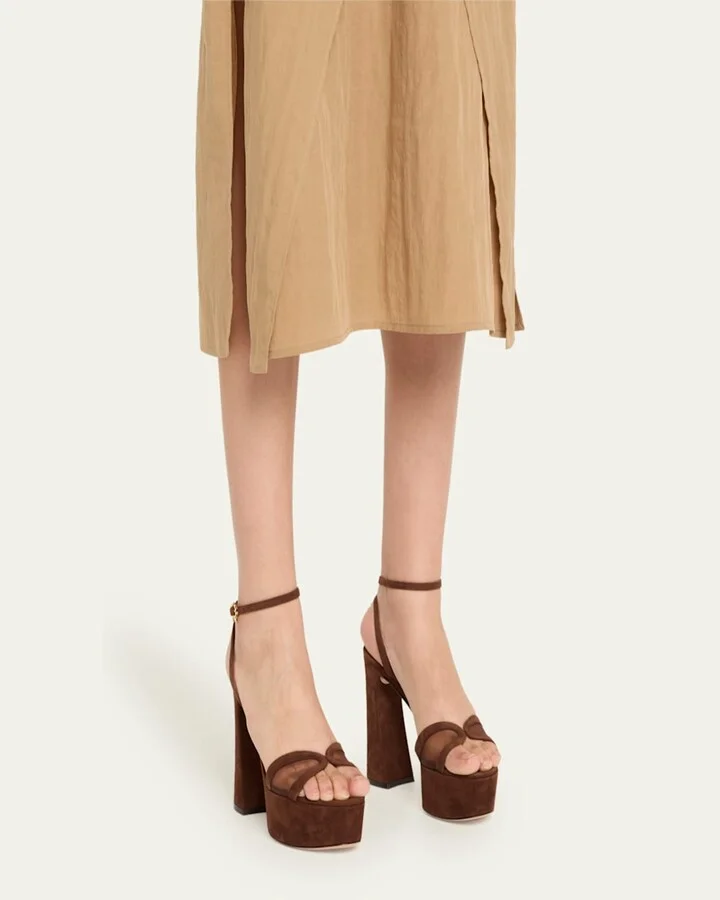 Suede Mesh Platform Sandals - Image 4