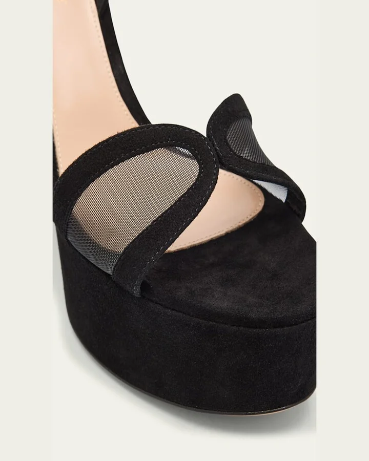 Suede Mesh Platform Sandals - Image 5