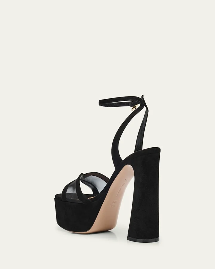 Suede Mesh Platform Sandals - Image 6