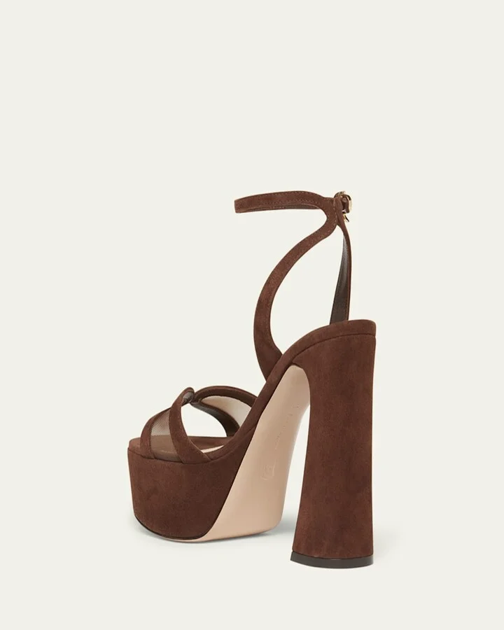 Suede Mesh Platform Sandals - Image 9