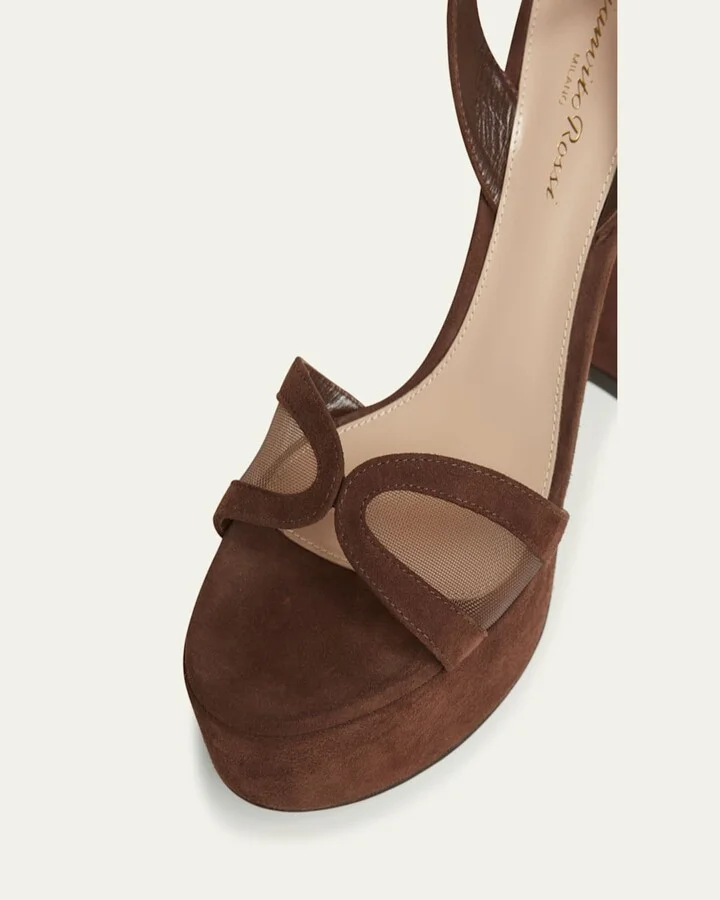 Suede Mesh Platform Sandals - Image 11