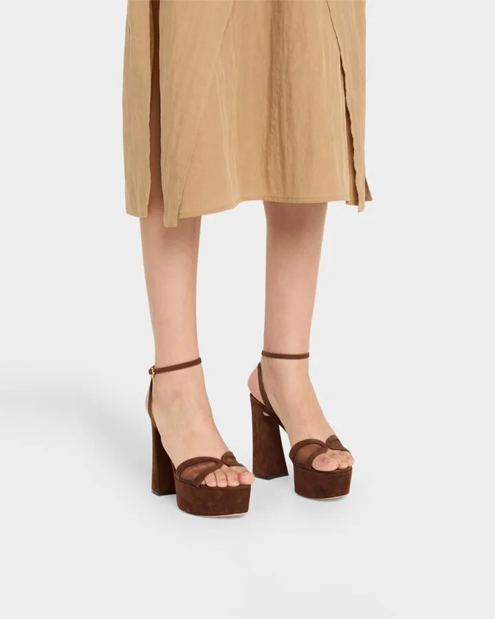 Suede Mesh Platform Sandals - Image 9
