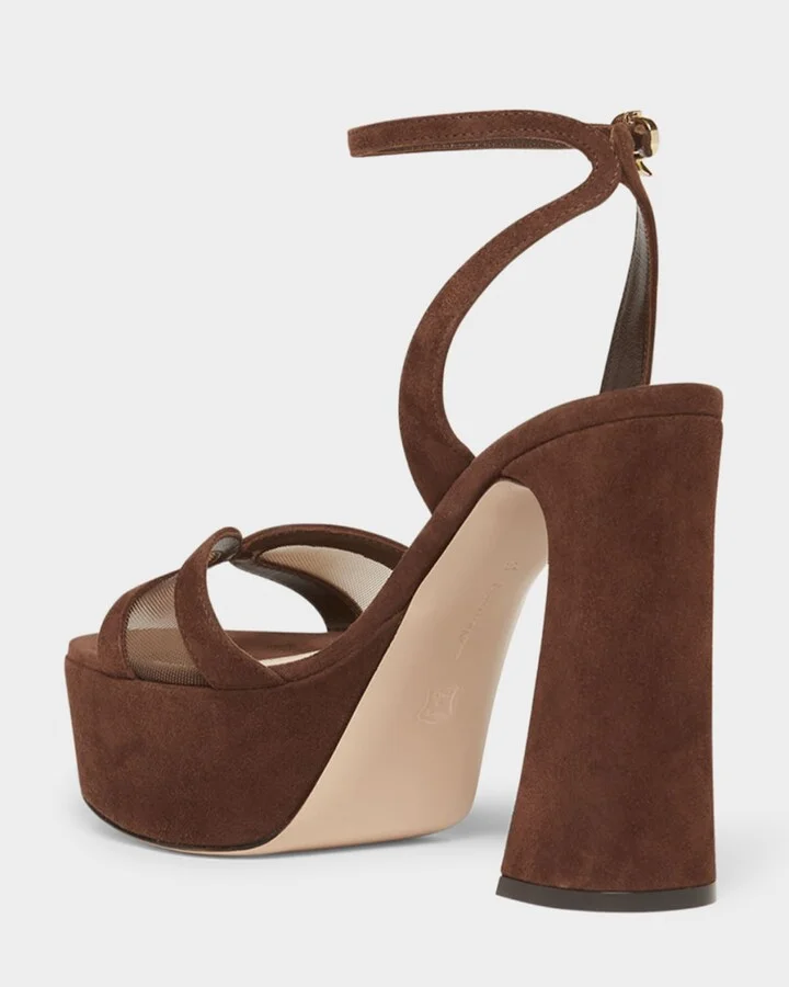 Suede Mesh Platform Sandals - Image 10