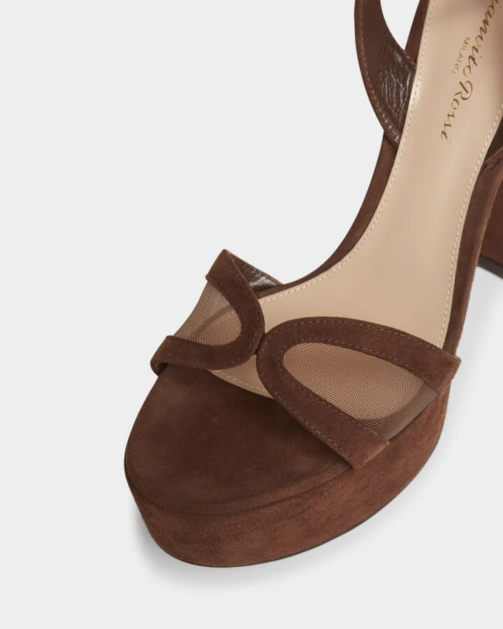 Suede Mesh Platform Sandals - Image 11
