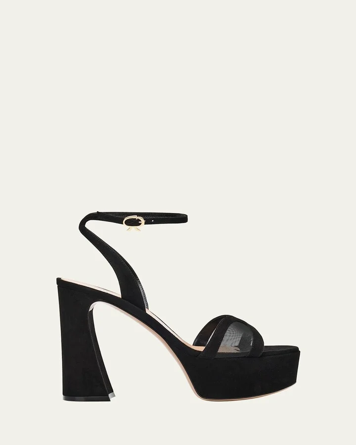 Suede Mesh Platform Sandals