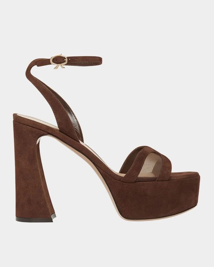 Suede Mesh Platform Sandals