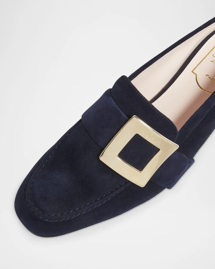 Suede Metal Buckle Loafers - Image 5