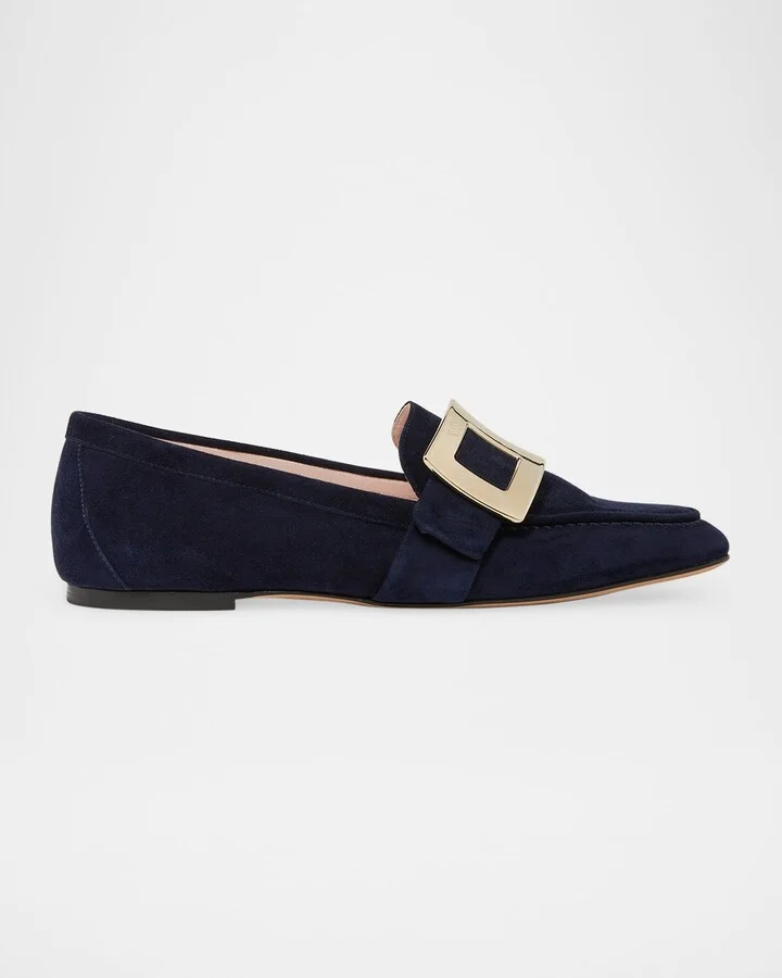 Suede Metal Buckle Loafers