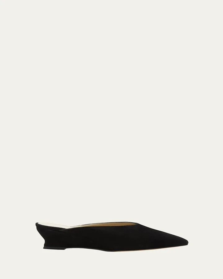 Suede Micro-Wedge Ballerina Mules