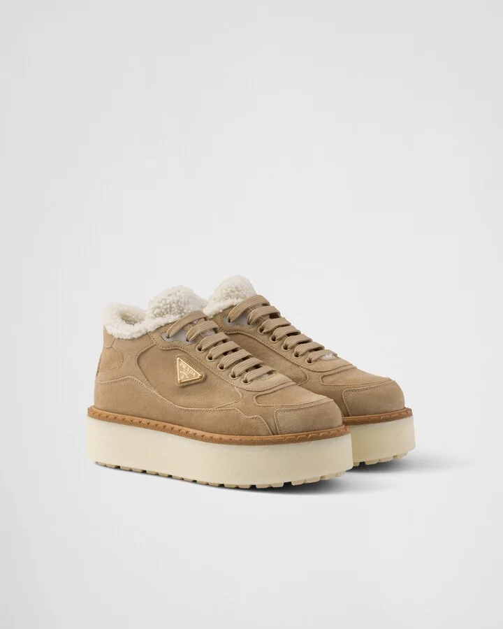 Suede mid-top sneakers