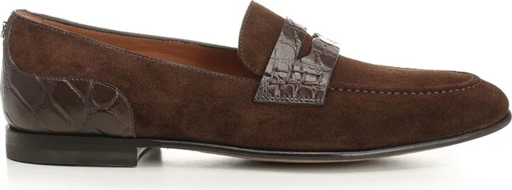 Suede Moccasin With Crocodile Details Scarpe Basse Brown