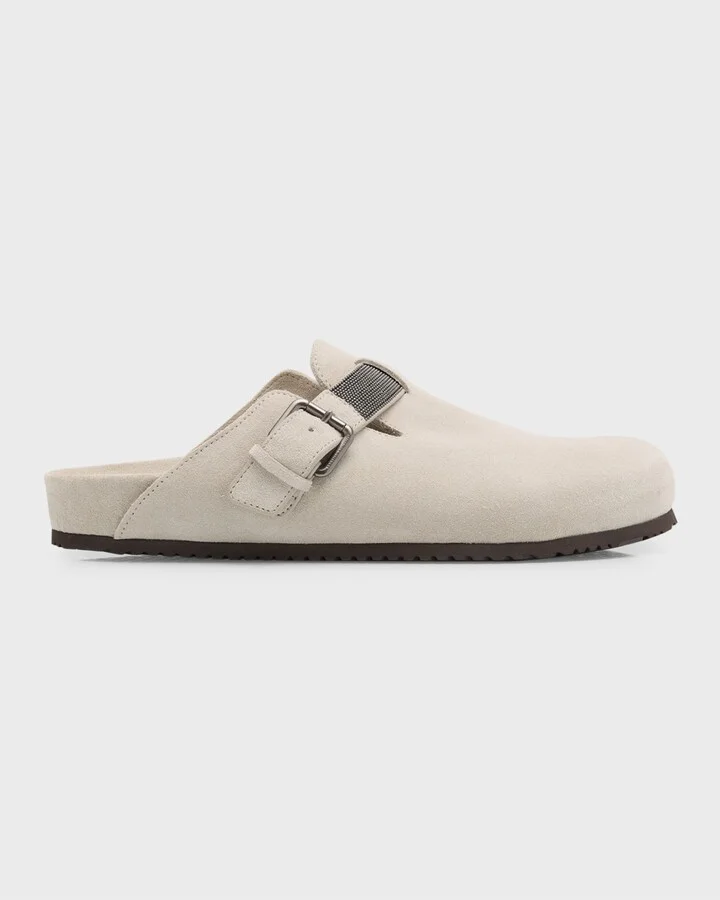 Suede Monili Buckle Mules