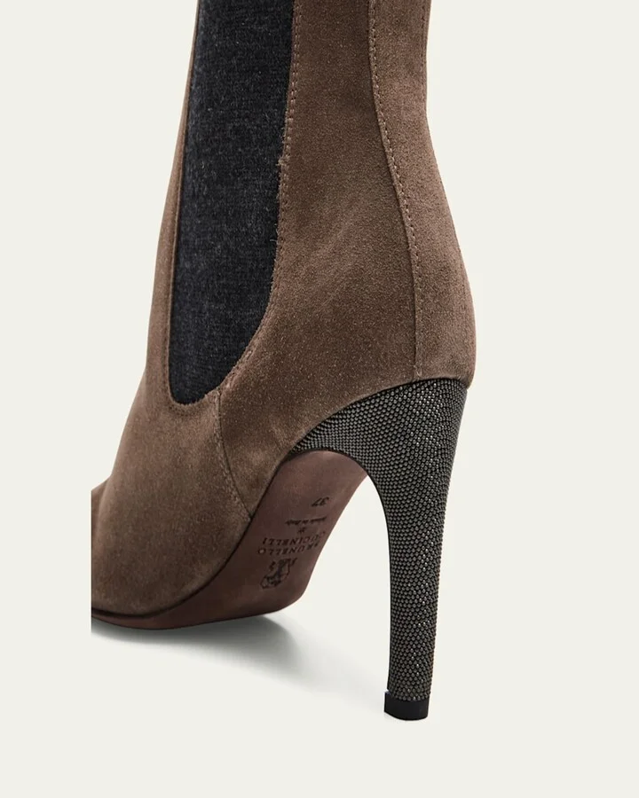 Suede Monili-Heel Chelsea Booties - Image 3