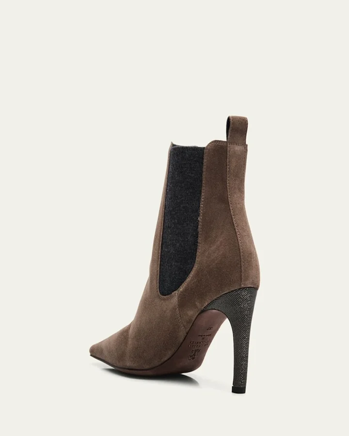 Suede Monili-Heel Chelsea Booties - Image 5