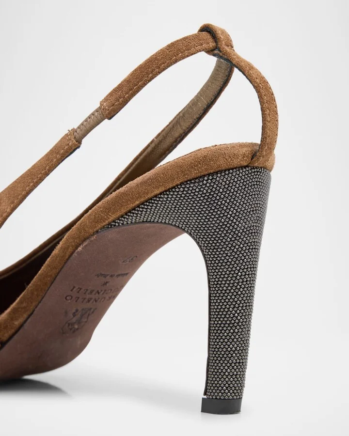Suede Monili-Heel Slingback Pumps - Image 2