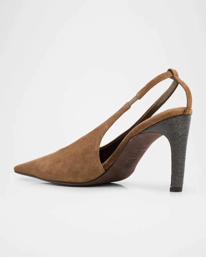 Suede Monili-Heel Slingback Pumps - Image 4