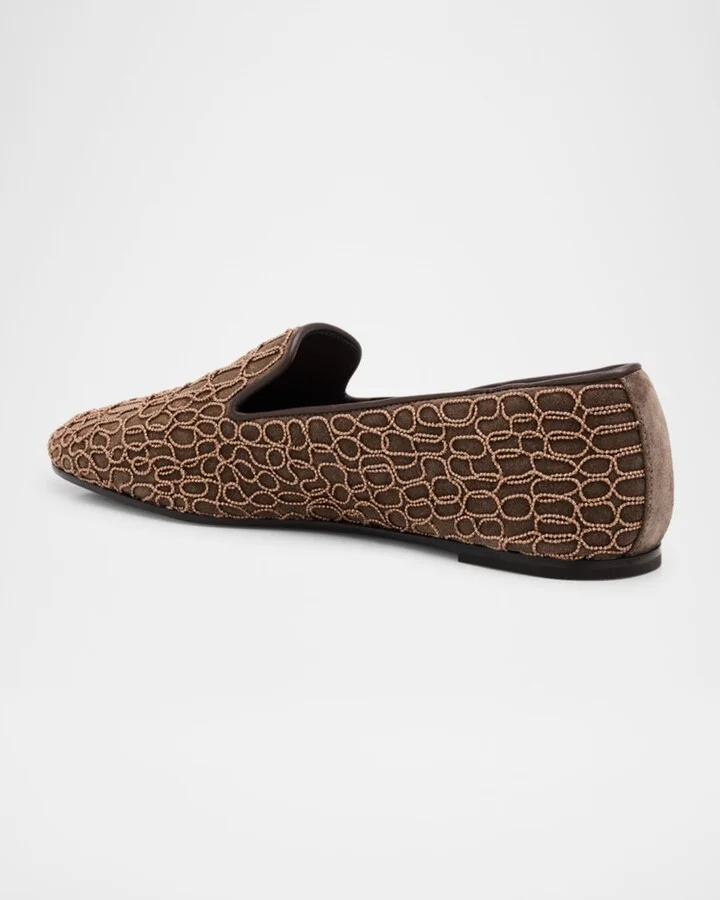 Suede Monili Net Slip-On Loafers - Image 2