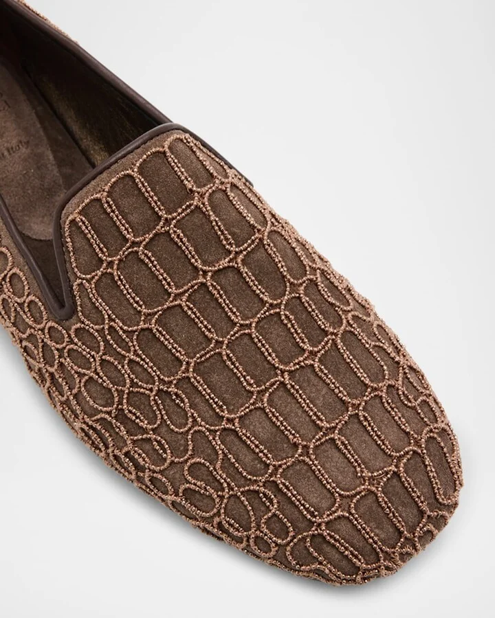 Suede Monili Net Slip-On Loafers - Image 4
