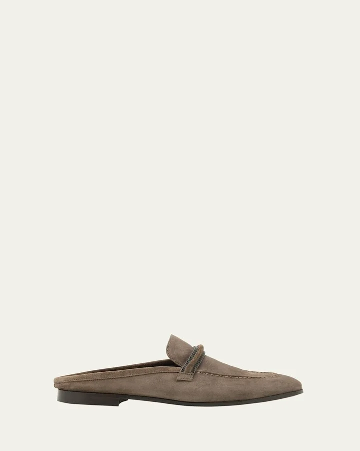 Suede Monili Strap Loafer Mules
