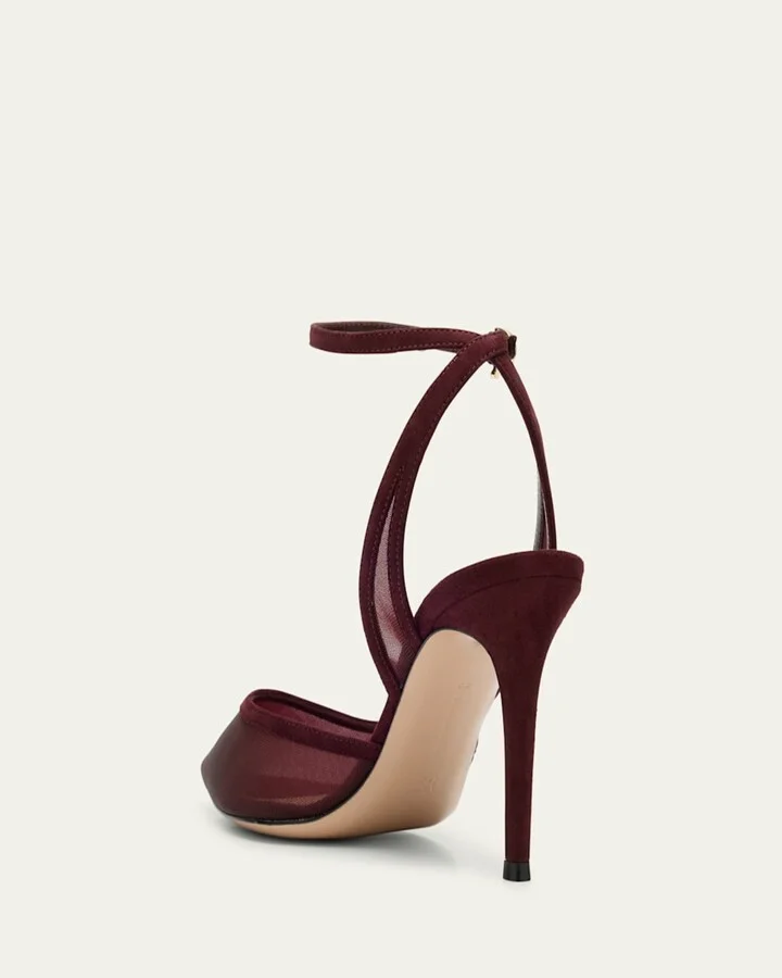 Suede Organza Ankle-Strap Pumps - Image 4