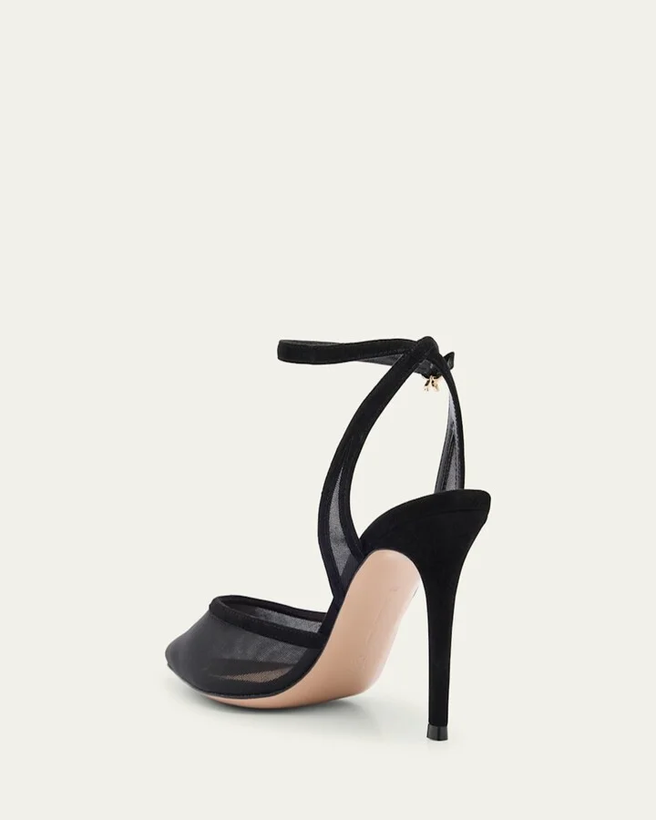 Suede Organza Ankle-Strap Pumps - Image 11