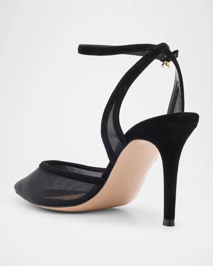 Suede Organza Ankle-Strap Pumps - Image 2