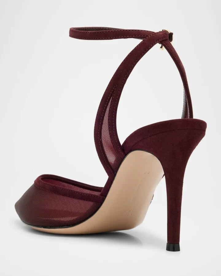 Suede Organza Ankle-Strap Pumps - Image 9
