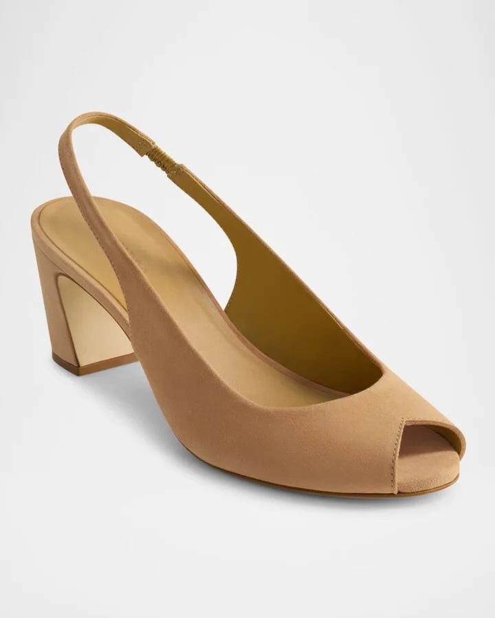 Suede Peep-Toe Slingback Pumps - Image 2