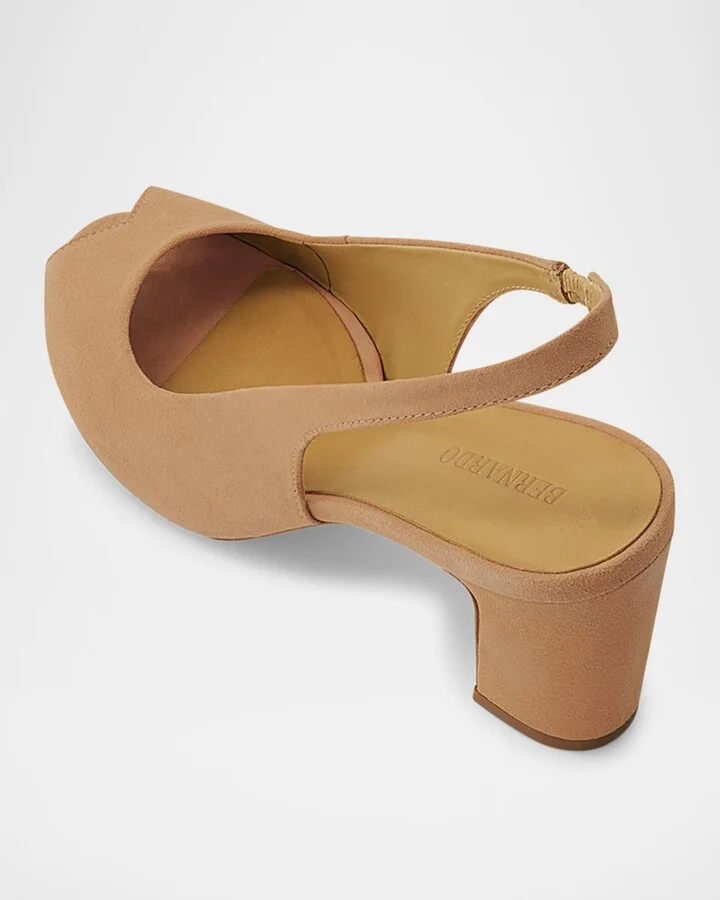 Suede Peep-Toe Slingback Pumps - Image 5