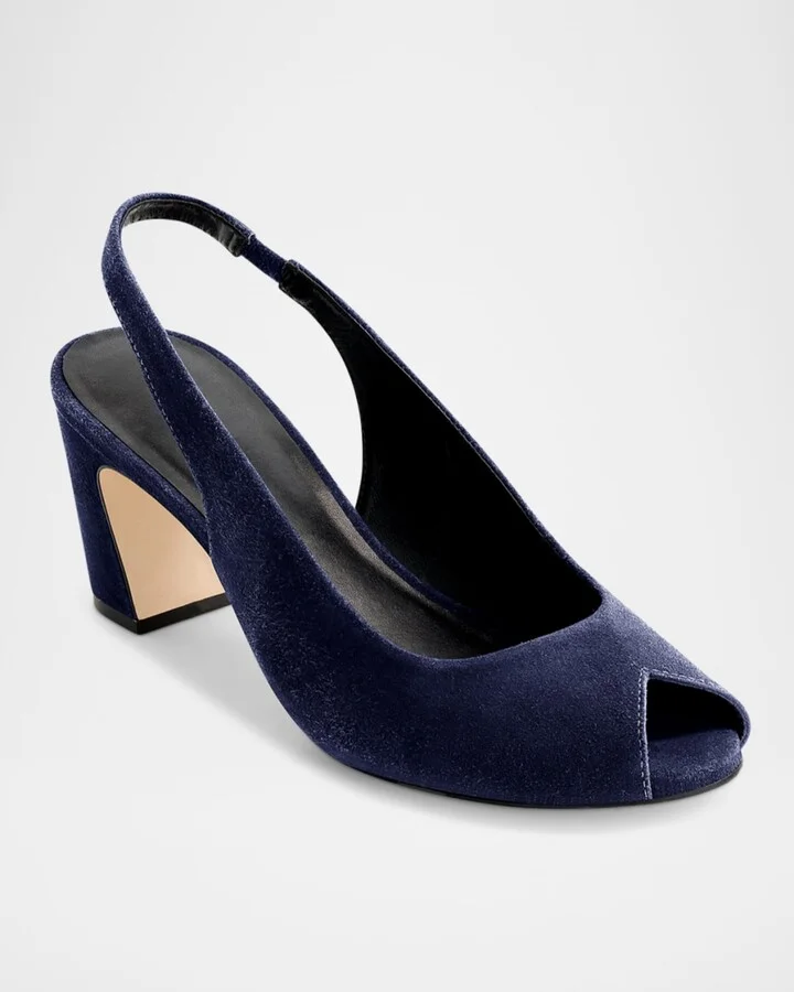 Suede Peep-Toe Slingback Pumps - Image 9