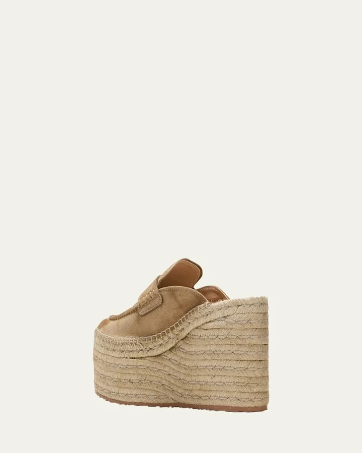 Suede Penny Loafer Platform Espadrille Mules - Image 3