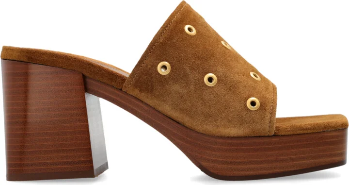Suede Platform Mules, , - Brown