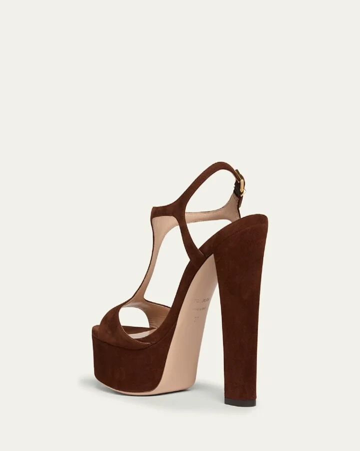 Suede Platform T-Strap Sandals - Image 6