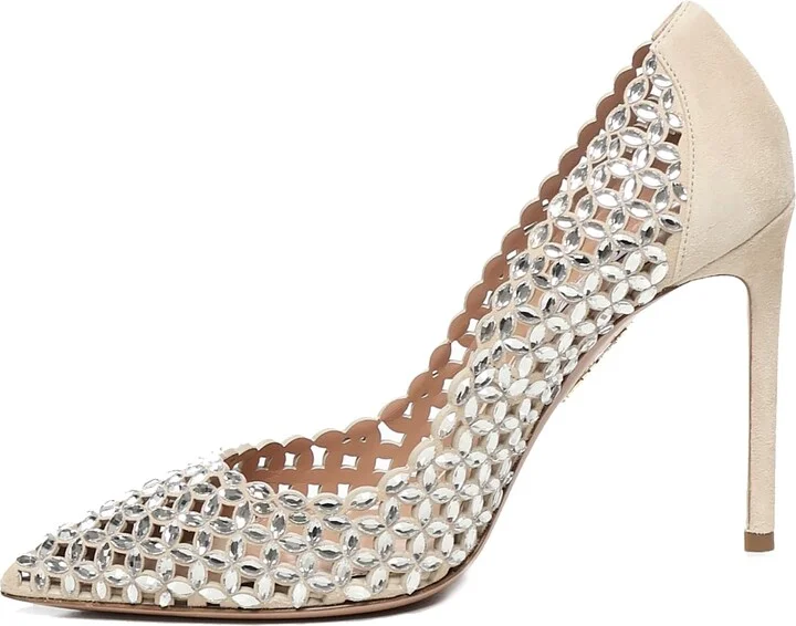 Suede Pumps With Crystals - Image 4