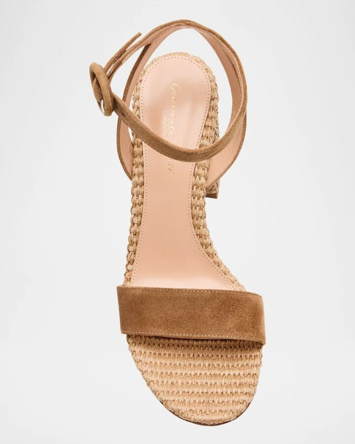 Suede Raffia Ankle-Strap Sandals - Image 2