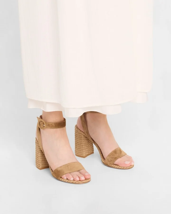 Suede Raffia Ankle-Strap Sandals - Image 4
