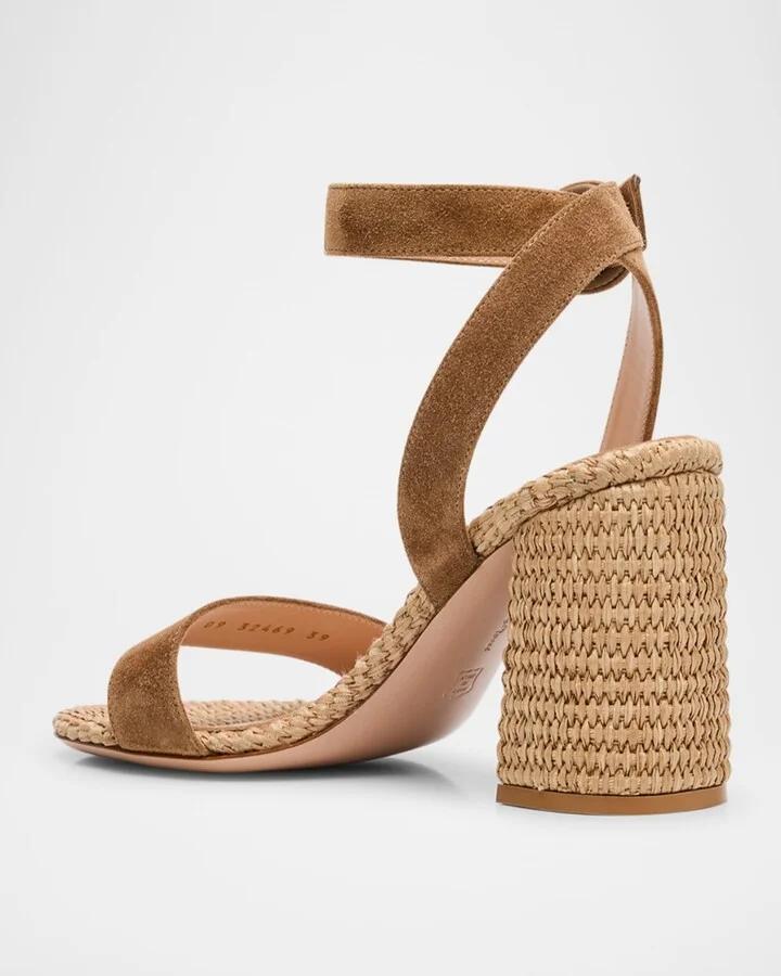 Suede Raffia Ankle-Strap Sandals - Image 7