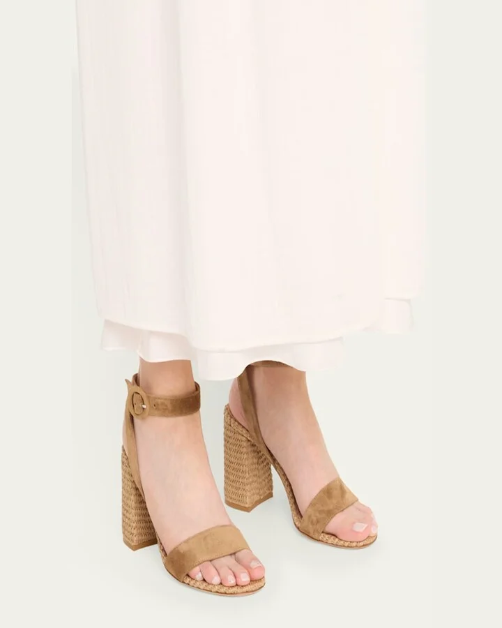 Suede Raffia Ankle-Strap Sandals - Image 10