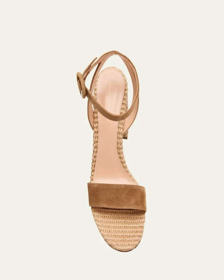 Suede Raffia Ankle-Strap Sandals - Image 11