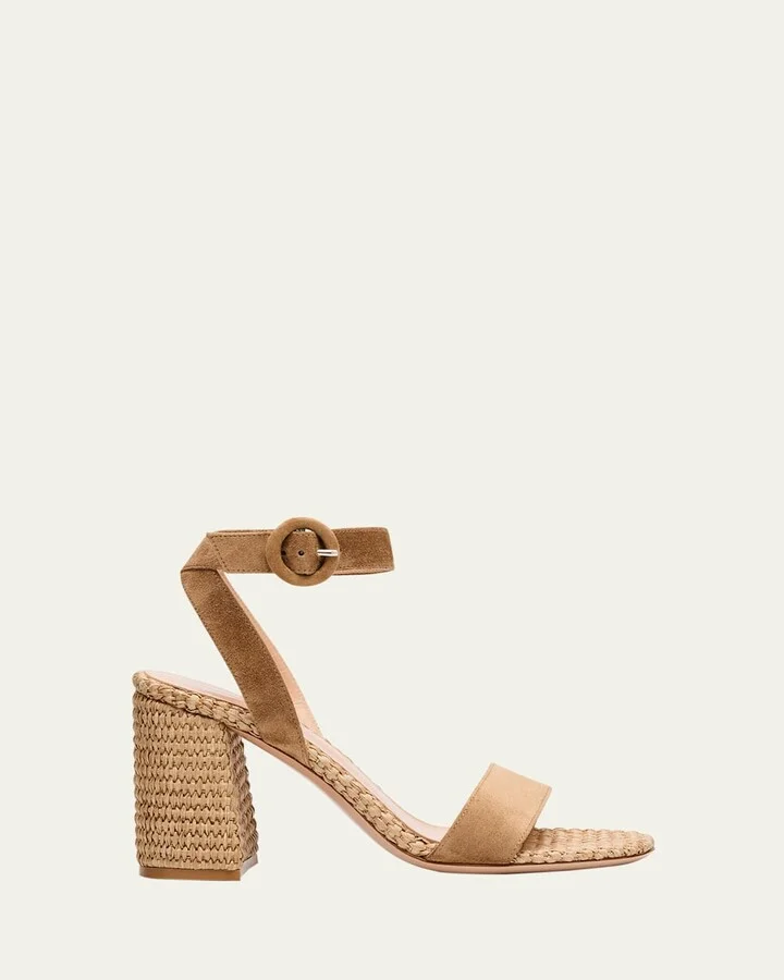 Suede Raffia Ankle-Strap Sandals