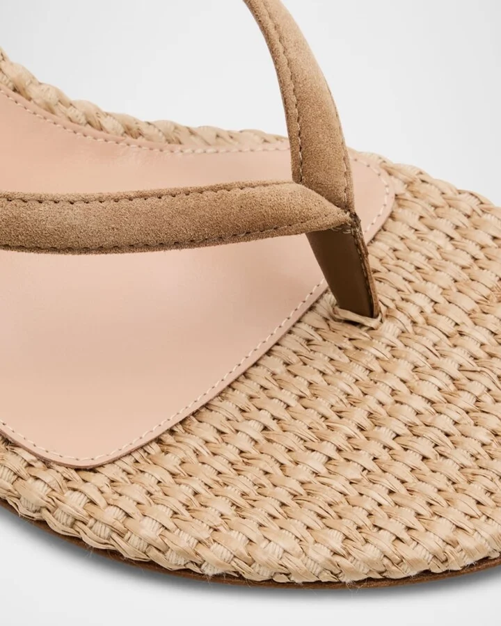 Suede Raffia Heeled Thong Sandals - Image 3