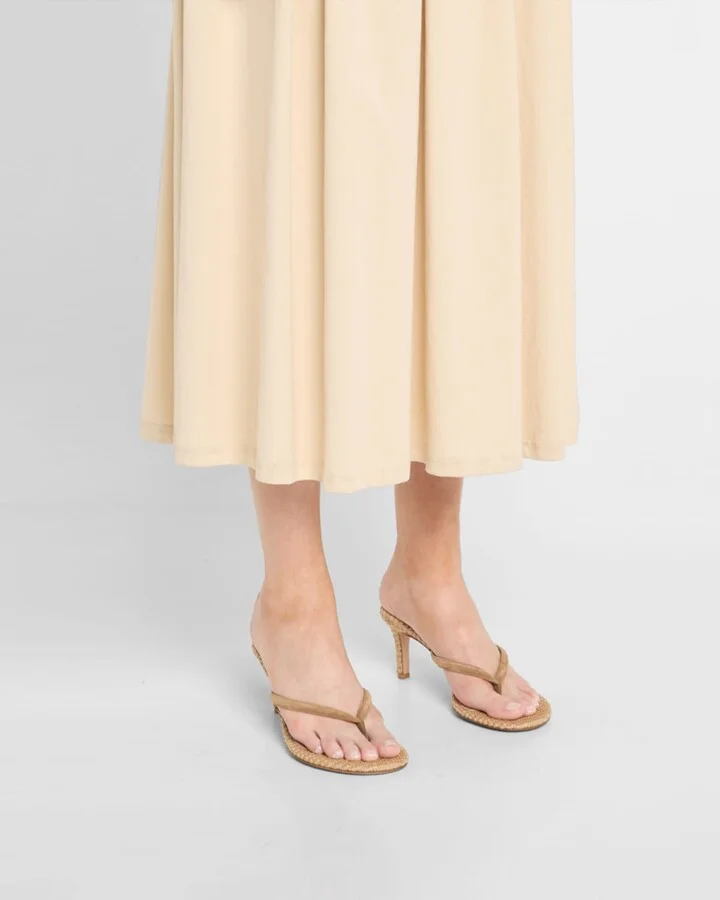 Suede Raffia Heeled Thong Sandals - Image 8