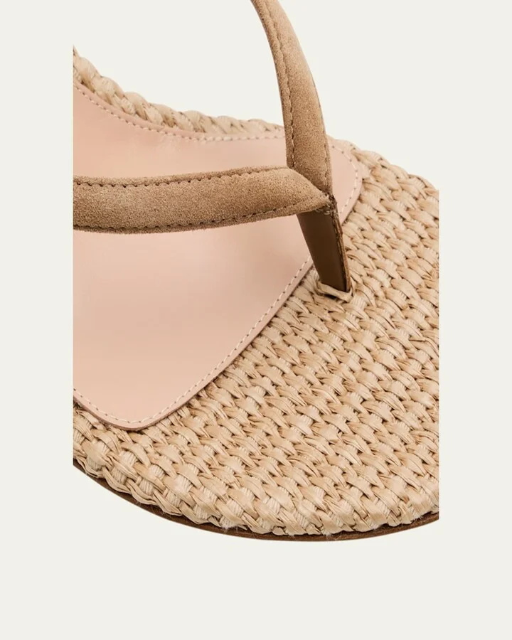 Suede Raffia Heeled Thong Sandals - Image 3
