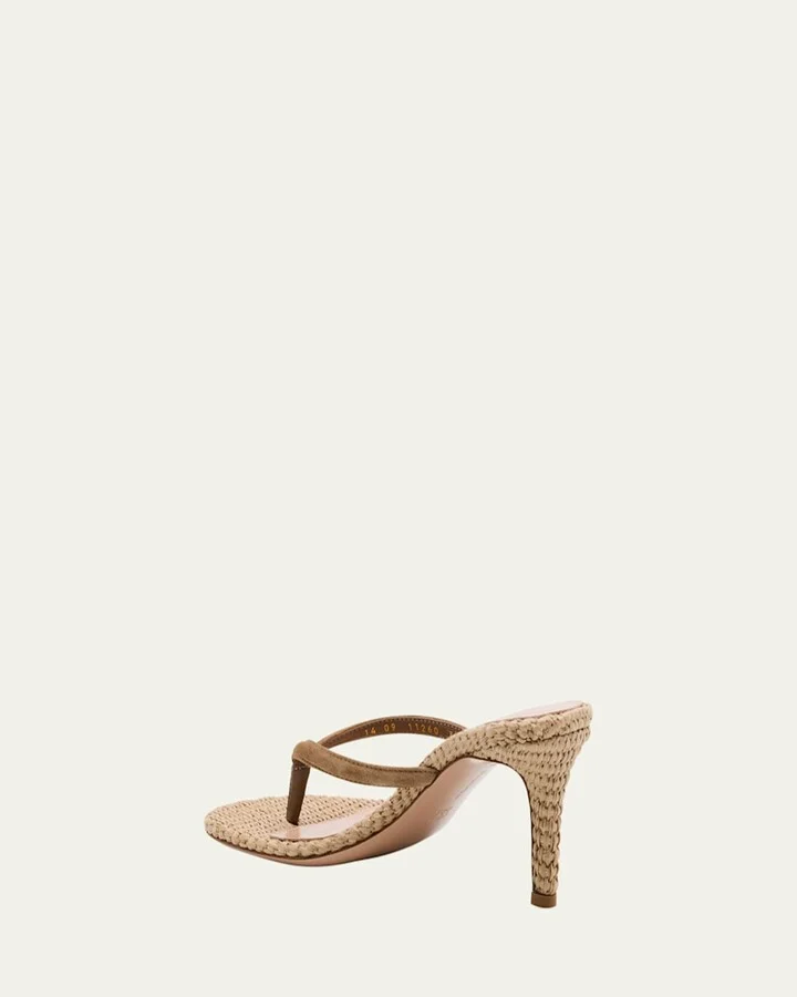 Suede Raffia Heeled Thong Sandals - Image 5
