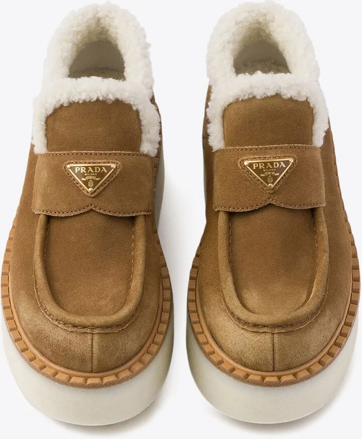 Suede Shearling Flatform Loafers - Image 3