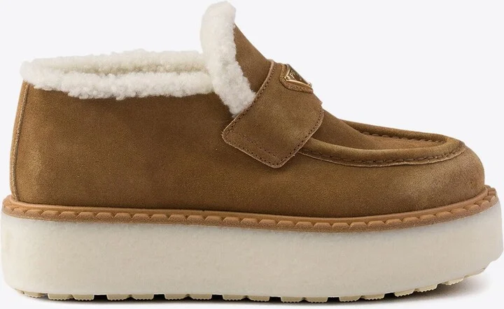 Suede Shearling Flatform Loafers