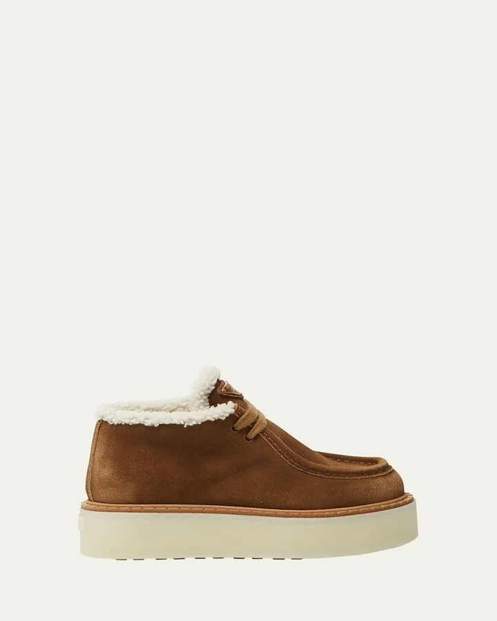 Suede Shearling Lace-Up Booties