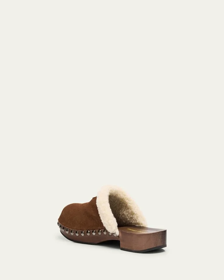 Suede Shearling-Lined Clogs - Image 5