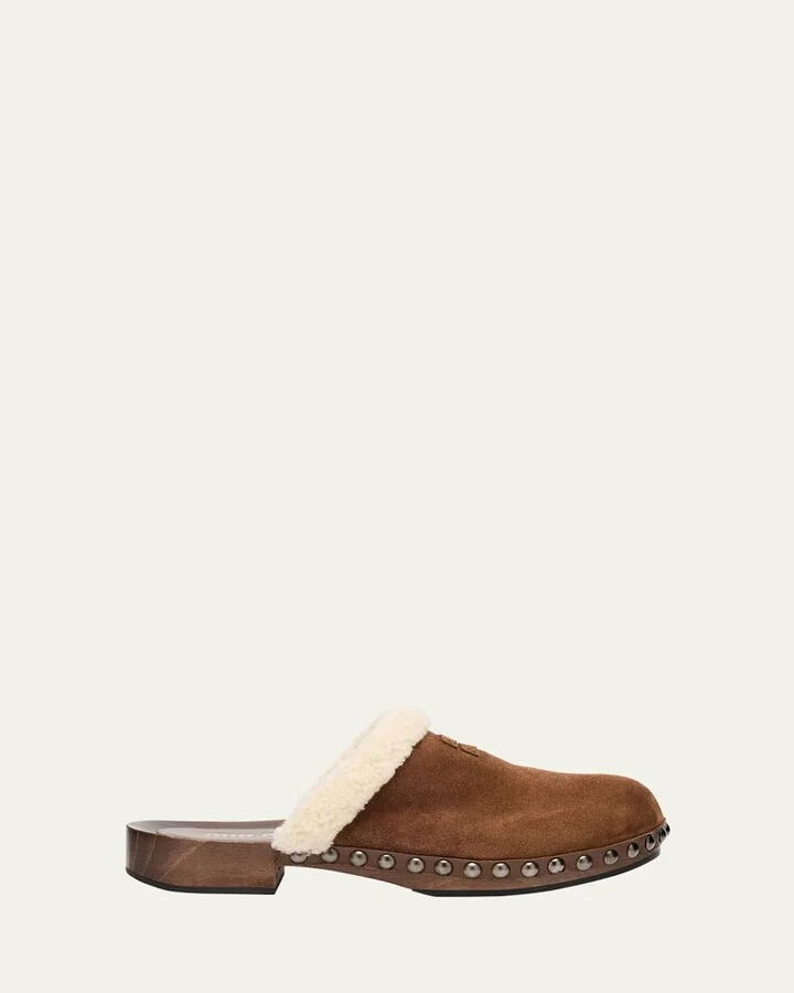 Suede Shearling-Lined Clogs