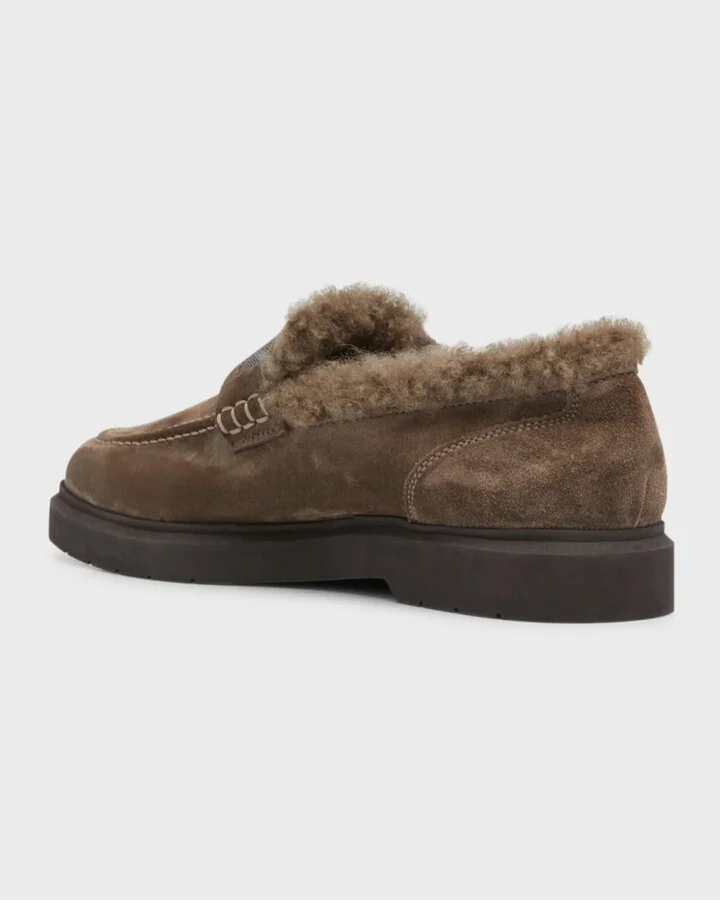 Suede Shearling Penny Loafers - Image 3